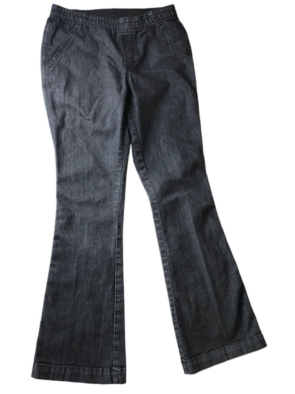 Chico's Platinum Black Denim Jeans Womens 00 Elastic Waist Flared Pullon